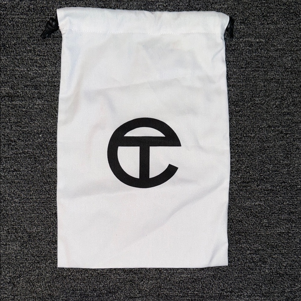 White Telfar Drawstring Bag with Black Logo